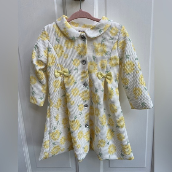 Other - NWOT Nanette Baby 18M White and Yellow Floral Long Button Down Coat